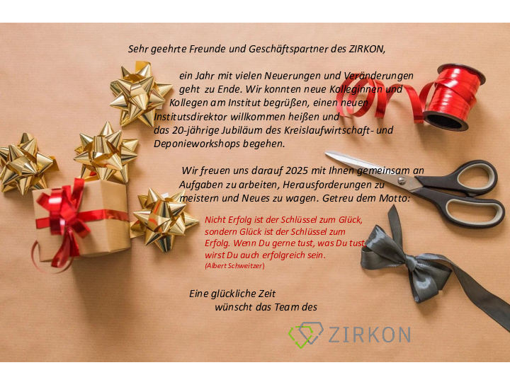 Weihnachtsgruß des Teams ZIRKON mit Zitat von Albert Schweizer